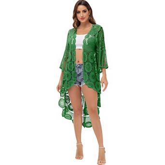 Women's Crochet Boho Kimono Swim Cover-Up