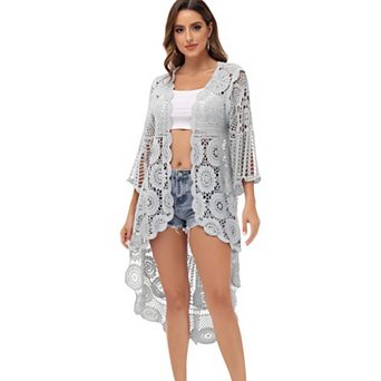 Women's Crochet Boho Kimono Swim Cover-Up