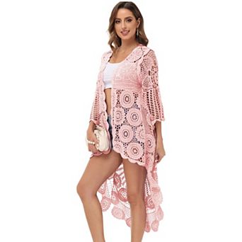 Women's Crochet Boho Kimono Swim Cover-Up