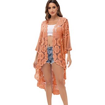 Women's Crochet Boho Kimono Swim Cover-Up