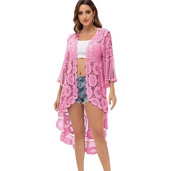 Women's Crochet Boho Kimono Swim Cover-Up