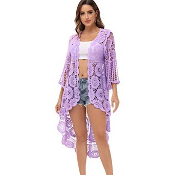Women's Crochet Boho Kimono Swim Cover-Up