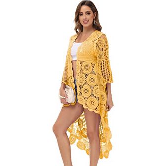 Women's Crochet Boho Kimono Swim Cover-Up