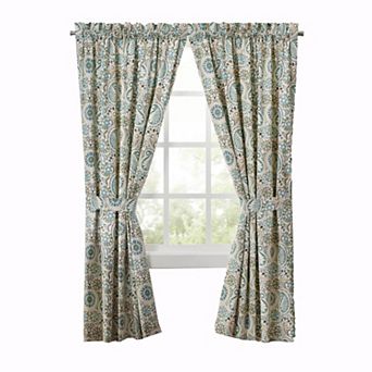 Paisley Prism Tailored 3" Rod Pocket Curtain Panel Pair With Tie Backs Latte