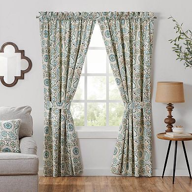 Paisley Prism Tailored 3" Rod Pocket Curtain Panel Pair With Tie Backs Latte