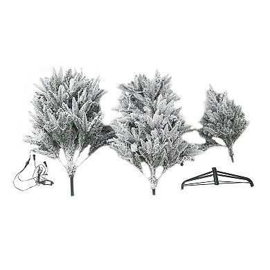 LuxenHome Pre-lit 7ft Artificial Flocked Christmas Tree With Metal Stand