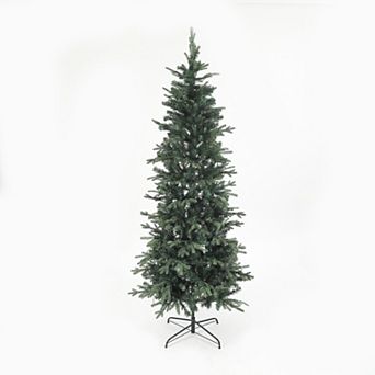 LuxenHome 7ft Pre-lit Artificial Slim Fir Christmas Tree With Metal Stand