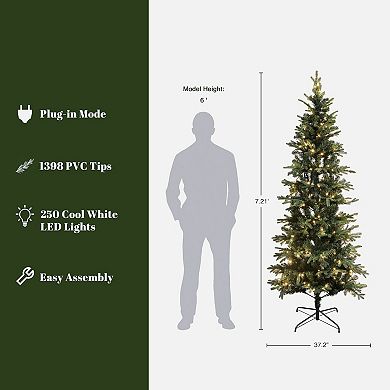LuxenHome 7ft Pre-lit Artificial Slim Fir Christmas Tree With Metal Stand