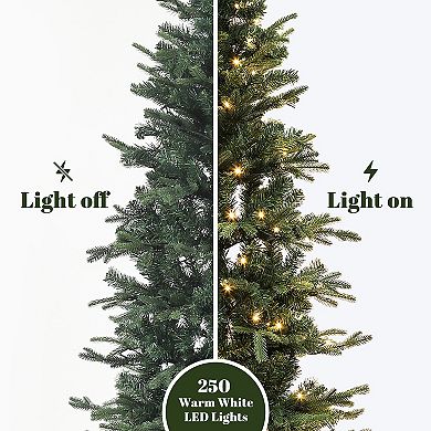 LuxenHome 7ft Pre-lit Artificial Slim Fir Christmas Tree With Metal Stand
