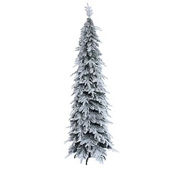 LuxenHome 6.8ft Pencil Slim Artificial Snow-flocked Christmas Tree