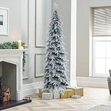 LuxenHome 6.8ft Pencil Slim Artificial Snow-flocked Christmas Tree