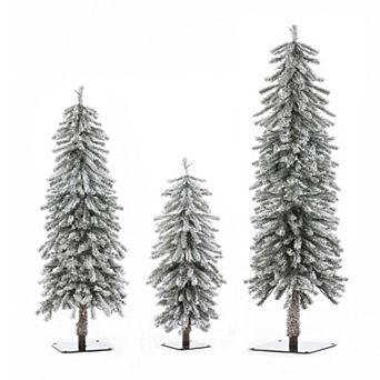 LuxenHome Set Of 3 Pre-lit Flocked Fir Slim Artificial Christmas Trees
