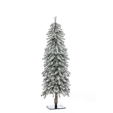 LuxenHome Set Of 3 Pre-lit Flocked Fir Slim Artificial Christmas Trees