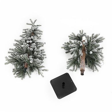 LuxenHome Set Of 3 Pre-lit Flocked Fir Slim Artificial Christmas Trees