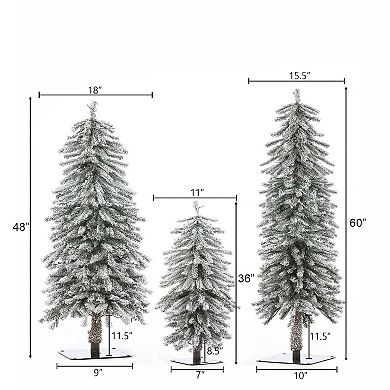 LuxenHome Set Of 3 Pre-lit Flocked Fir Slim Artificial Christmas Trees