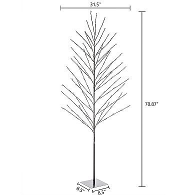 LuxenHome Lighted 70.87" H Artificial Brown Birch Twig Branch Tree