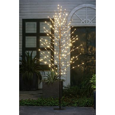 LuxenHome Lighted 70.87" H Artificial Brown Birch Twig Branch Tree
