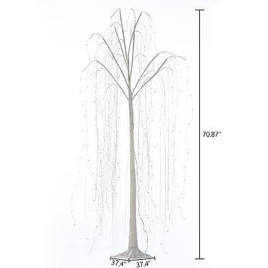 LuxenHome Pre-lit 70.87" H White Willow Artificial Tree