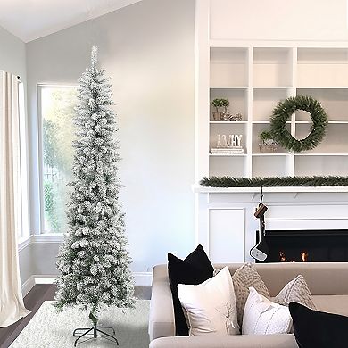 LuxenHome 7.4ft Pencil Slim Artificial Christmas Tree