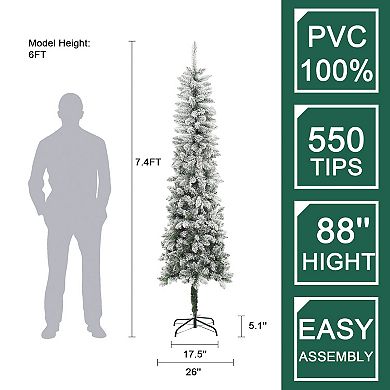 LuxenHome 7.4ft Pencil Slim Artificial Christmas Tree