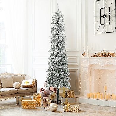 LuxenHome 7.4ft Pencil Slim Artificial Christmas Tree