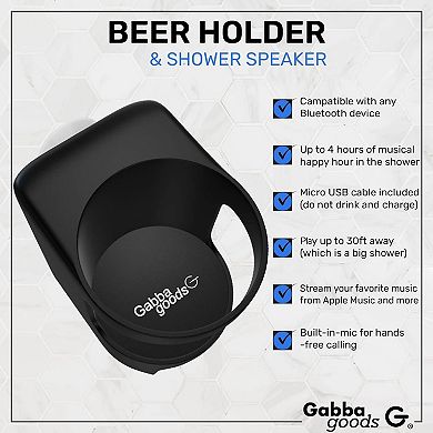 GabbaGoods Shower Bluetooth Speaker Can Holder - Built-in Mic - Waterproof, Ipx7