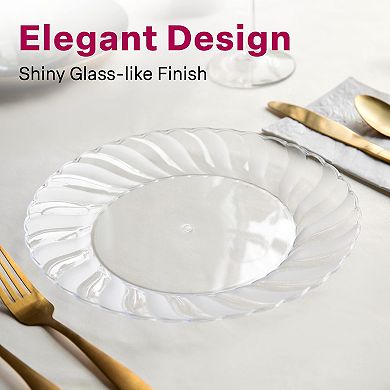 Aya's Cutlery Kingdom Clear Heavy Duty Plastic Plates, Round And Disposable