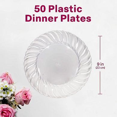 Aya's Cutlery Kingdom Clear Heavy Duty Plastic Plates, Round And Disposable