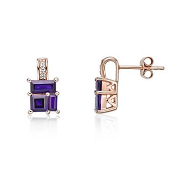 Gemminded 2 Micron Rose Gold Over Silver Amethyst & Lab-Created White Sapphire Earrings
