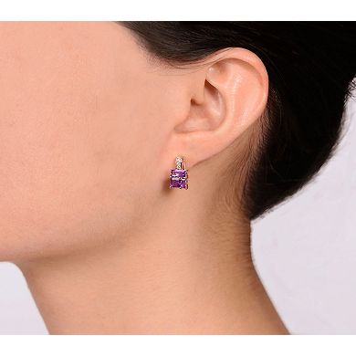 Gemminded 2 Micron Rose Gold Over Silver Amethyst & Lab-Created White Sapphire Earrings