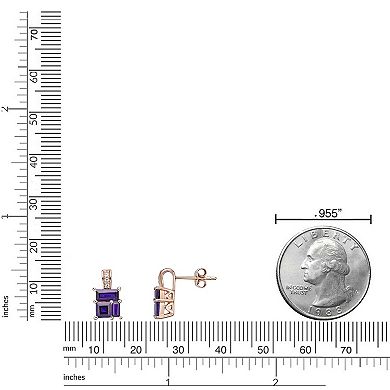 Gemminded 2 Micron Rose Gold Over Silver Amethyst & Lab-Created White Sapphire Earrings