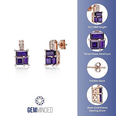 Gemminded 2 Micron Rose Gold Over Silver Amethyst & Lab-Created White Sapphire Earrings