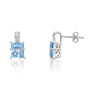 Gemminded Sterling Silver ISQA Blue Topaz & Lab-Created White Sapphire Earrings