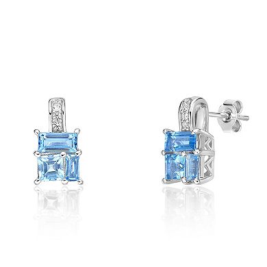 Gemminded Sterling Silver ISQA Blue Topaz & Lab-Created White Sapphire Earrings