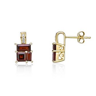 Gemminded 2 Micron Gold Over Silver Garnet & Lab-Created White Sapphire Earrings