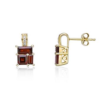 Gemminded 2 Micron Gold Over Silver Garnet & Lab-Created White Sapphire Earrings