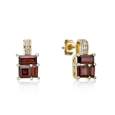 Gemminded 2 Micron Gold Over Silver Garnet & Lab-Created White Sapphire Earrings