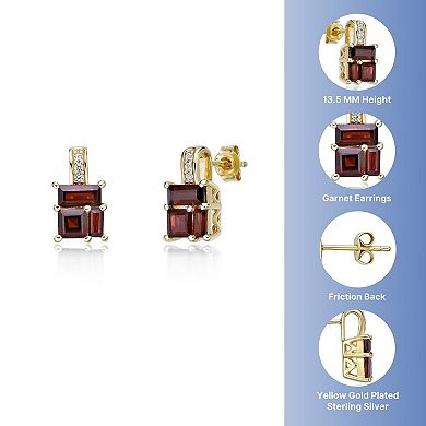 Gemminded 2 Micron Gold Over Silver Garnet & Lab-Created White Sapphire Earrings