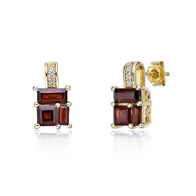 Gemminded 2 Micron Gold Over Silver Garnet & Lab-Created White Sapphire Earrings