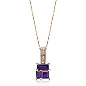 Gemminded 2 Micron Rose Gold Over Silver Amethyst & Lab-Created White Sapphire Pendant Necklace