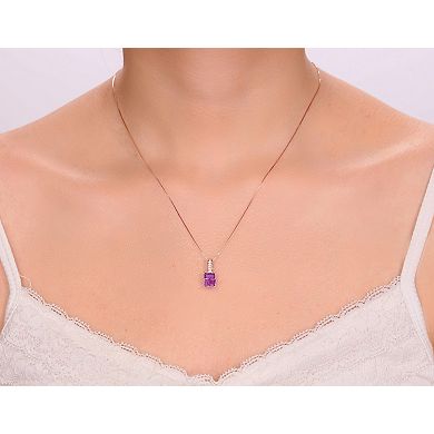 Gemminded 2 Micron Rose Gold Over Silver Amethyst & Lab-Created White Sapphire Pendant Necklace