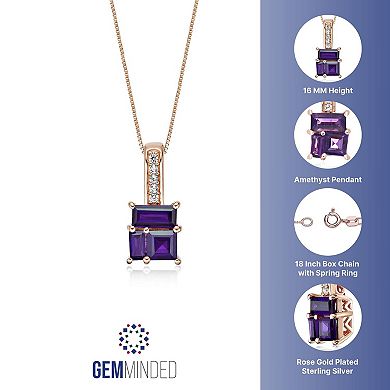 Gemminded 2 Micron Rose Gold Over Silver Amethyst & Lab-Created White Sapphire Pendant Necklace