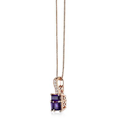 Gemminded 2 Micron Rose Gold Over Silver Amethyst & Lab-Created White Sapphire Pendant Necklace