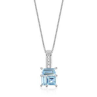 Gemminded Sterling Silver ISQA Blue Topaz & Lab-Created White Sapphire Pendant Necklace