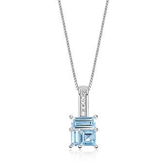 Gemminded Sterling Silver ISQA Blue Topaz & Lab-Created White Sapphire Pendant Necklace