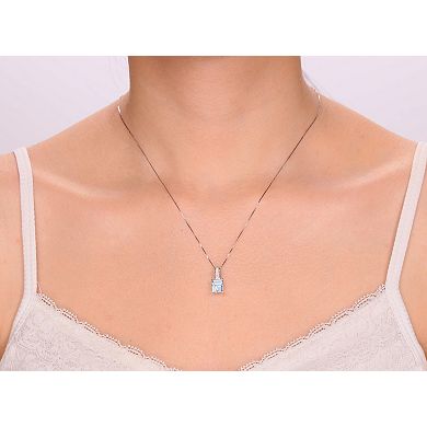Gemminded Sterling Silver ISQA Blue Topaz & Lab-Created White Sapphire Pendant Necklace