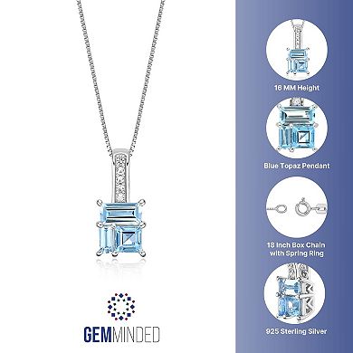 Gemminded Sterling Silver ISQA Blue Topaz & Lab-Created White Sapphire Pendant Necklace