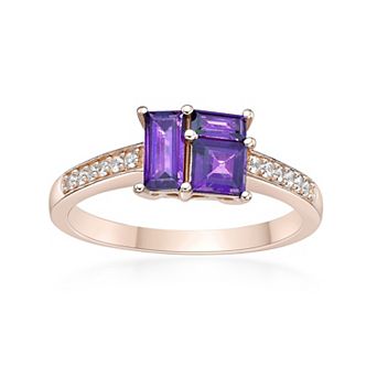 Gemminded 2 Micron Rose Gold Over Silver Amethyst & Lab-Created White Sapphire Ring