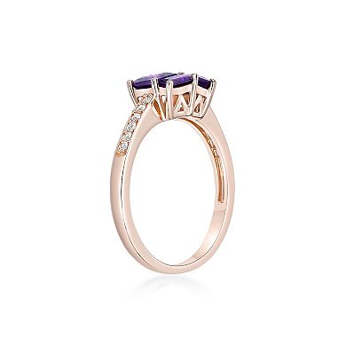 Gemminded 2 Micron Rose Gold Over Silver Amethyst & Lab-Created White Sapphire Ring