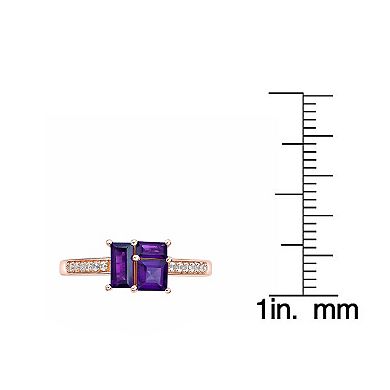 Gemminded 2 Micron Rose Gold Over Silver Amethyst & Lab-Created White Sapphire Ring